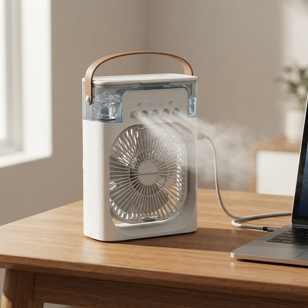 Mini Aire Acondicionado Portátil USB y Ventilador Humidificador de Escritorio