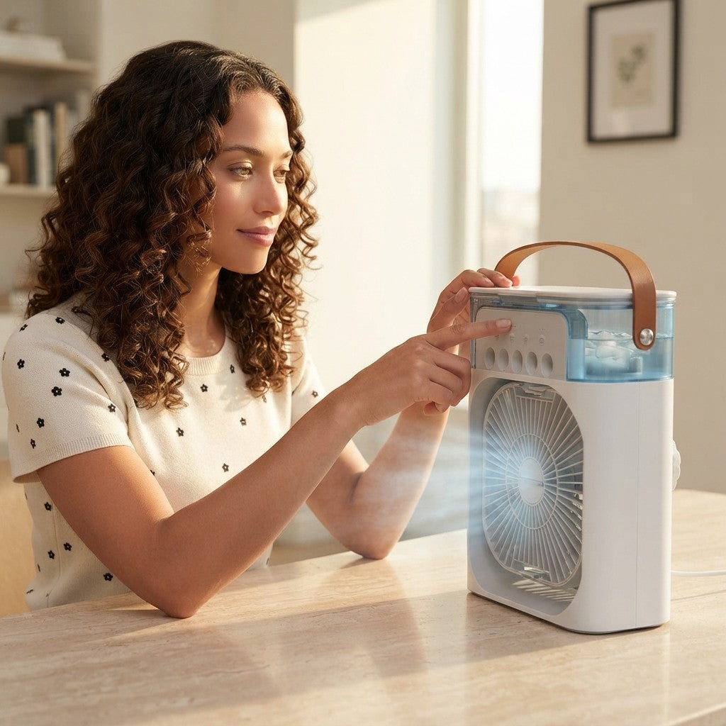 Mini Aire Acondicionado Portátil USB y Ventilador Humidificador de Escritorio