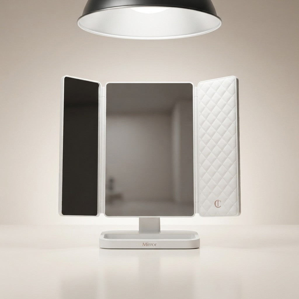 Espejo de Maquillaje con Luz LED y Tres Pliegues | Espejo Plegable de Escritorio