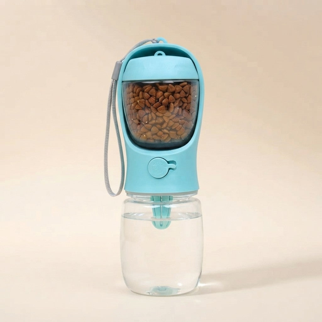 Botella de Agua y Comedero Portátil 2 en 1 para Perros - Dispensador Antiderrames con Compartimento para Comida