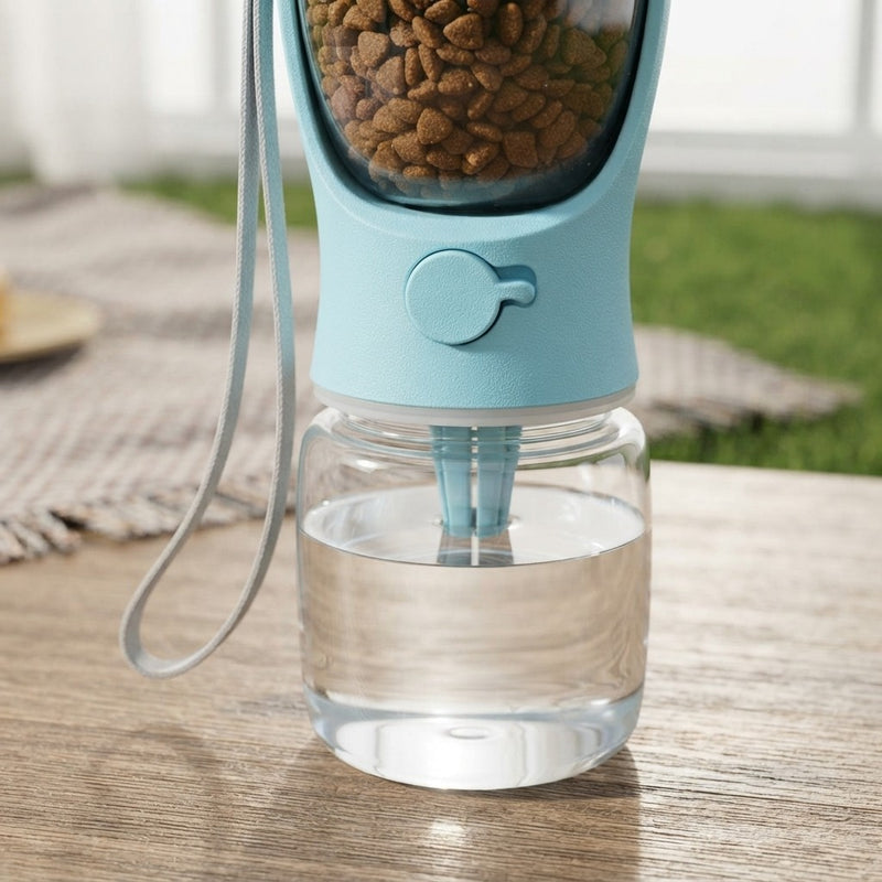 Botella de Agua y Comedero Portátil 2 en 1 para Perros - Dispensador Antiderrames con Compartimento para Comida