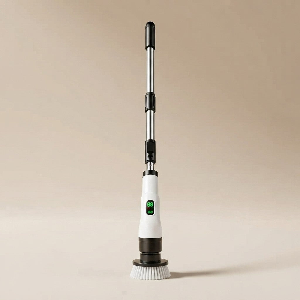 Cepillo de Limpieza Eléctrico Giratorio e Inalámbrico con Mango Extensible y Pantalla LED