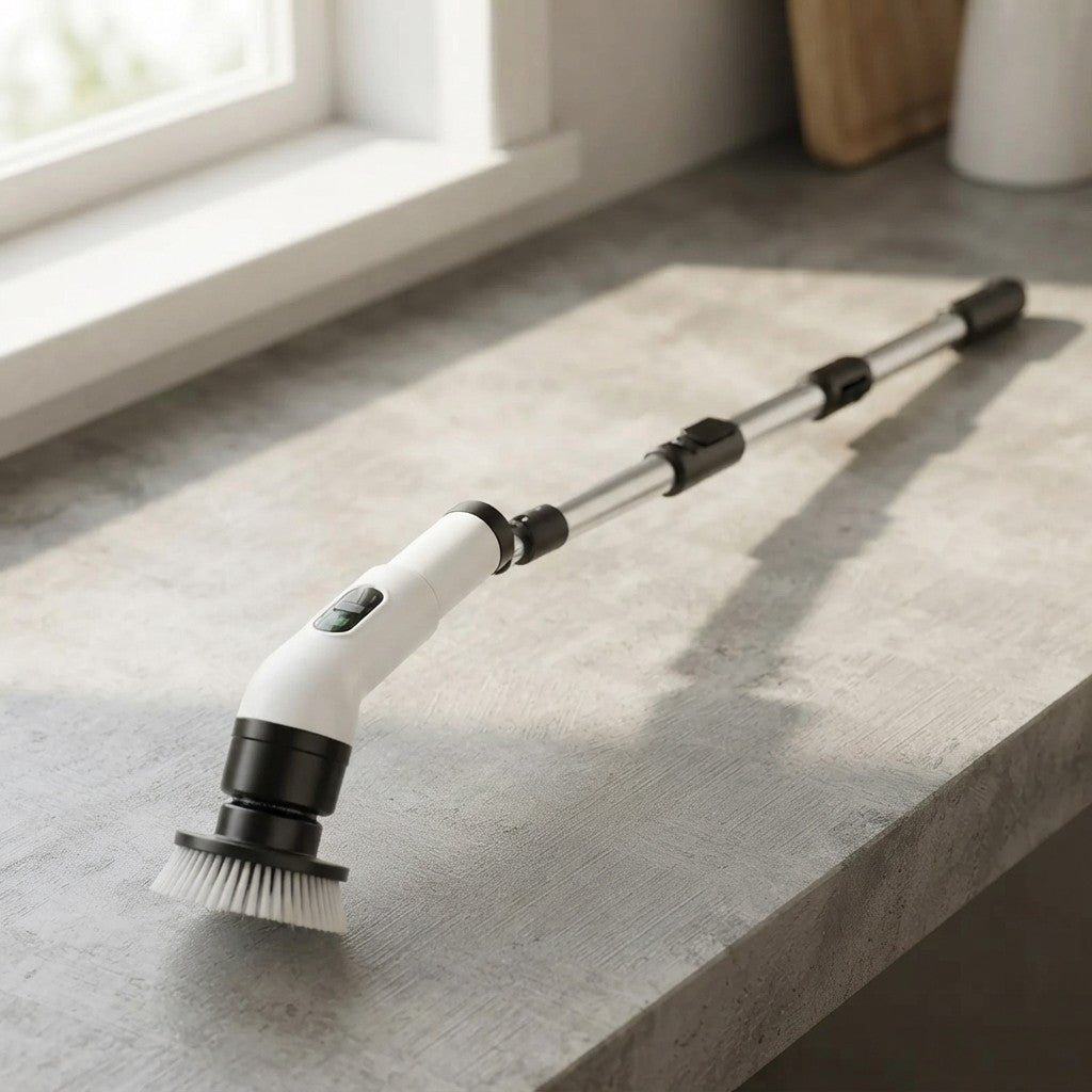 Cepillo de Limpieza Eléctrico Giratorio e Inalámbrico con Mango Extensible y Pantalla LED