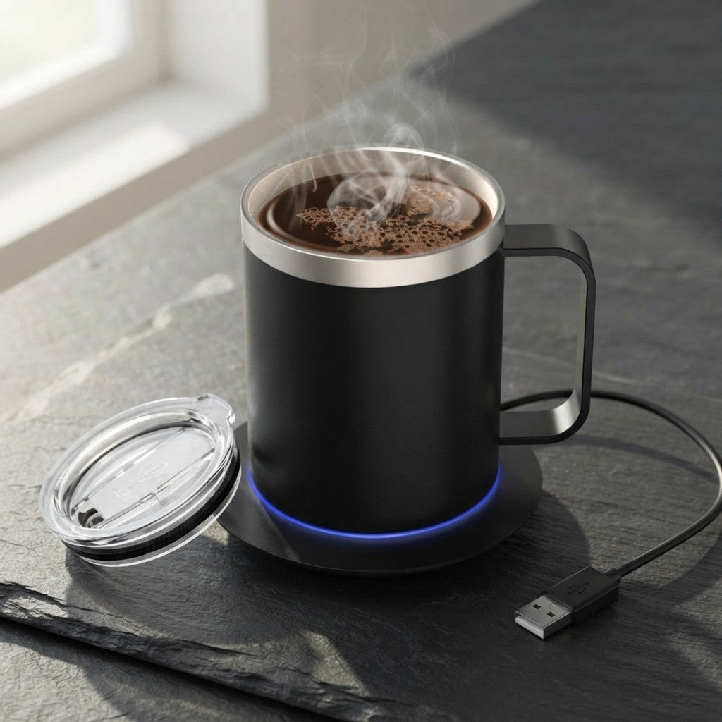 Taza Inteligente Autocalentable con Base USB y Tapa