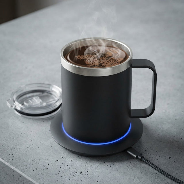 Taza Inteligente Autocalentable con Base USB y Tapa